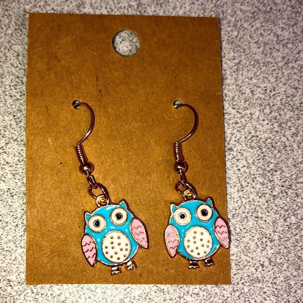Fashion jewelry colorful alloy baby owl dangle earrings-NWOT